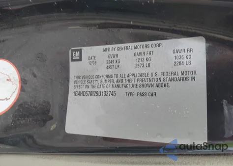 2009 Buick Lucerne Cxl-3 z USA, uszkodzony, nr VIN 1G4HD57M29U133745